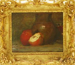 Attributed to Louis Orr (American, 1879-1961) Still Life with Apples and Ceramic Vase.